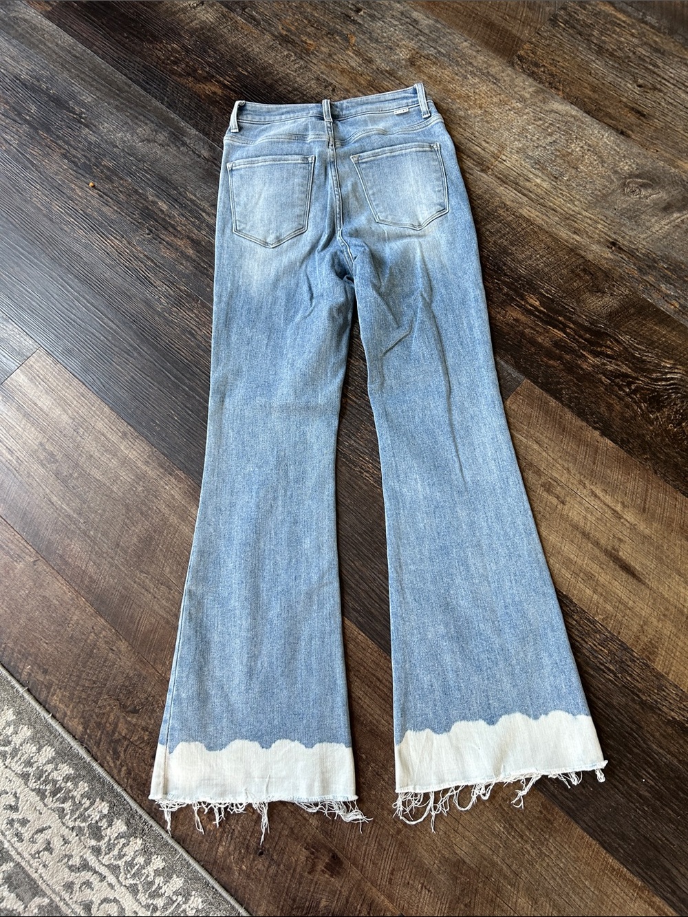 Women's Light Blue Flare Jeans with White Hem Detail - Picture 2 of 4
